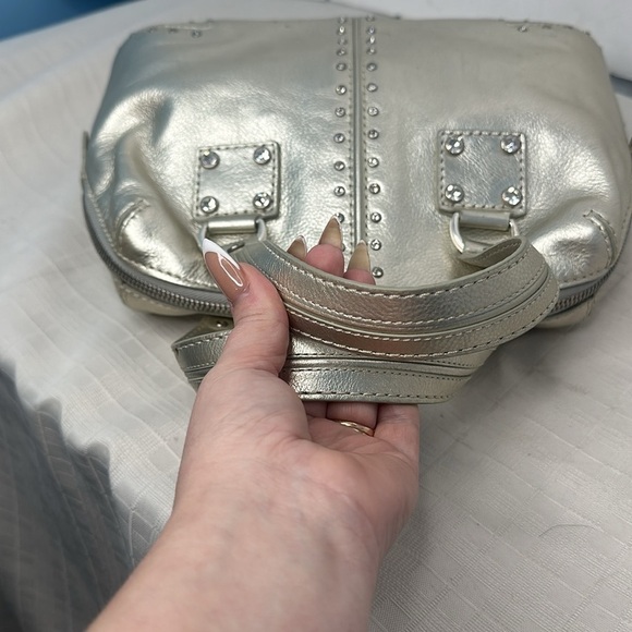 MICHAEL Michael Kors Metallic Gold Rhine Stone Studded Zipper Handbag - Picture 8 of 11